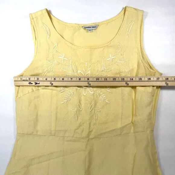 Vintage 90s Yellow Sleeveless A Line Jennifer Eden Dress Daisy Embroidery Sz10 - Picture 4 of 8